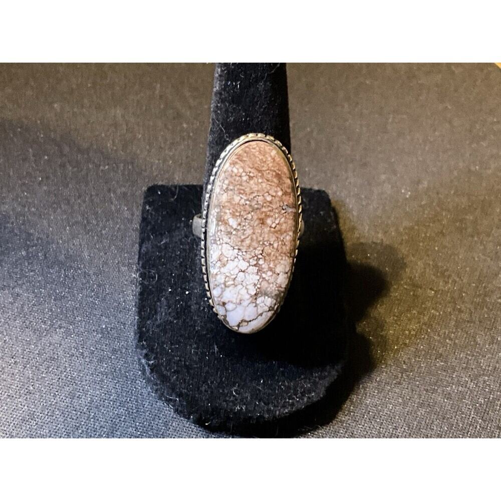 925 Sterling Silver Navajo Wild Horse Manesite Large Oval Ring Size 7